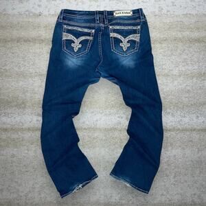 Vintage Y2K Rock Revival Jeans 33x32 Flared Fit Bootcut Bell Bottoms Dark Wash